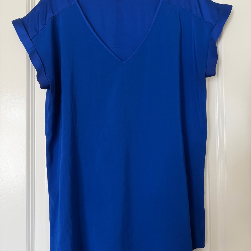 Express Royal Blue Satin V-Neck Gramercy Tee